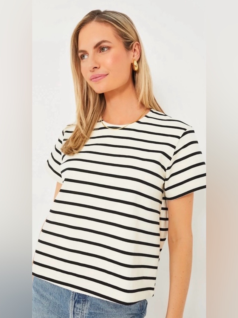 Tuckernuck Lucie Tee In Black Stripe Cropped Boxy Breton Crew Neck Cotton Xxxl